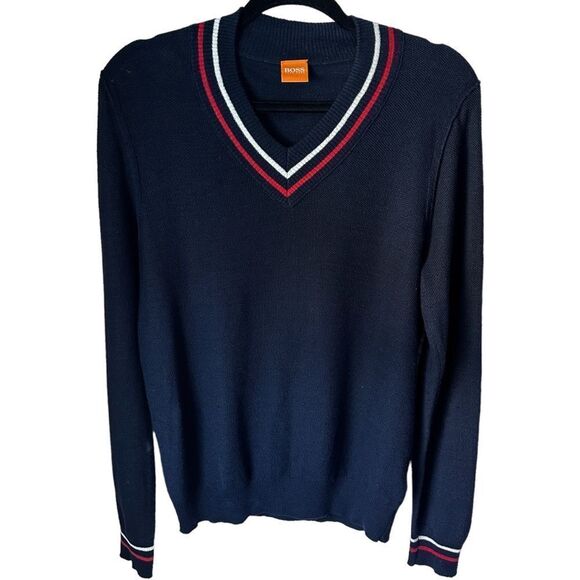 BOSS HUGO Boss Men’s V-neck Lightweight Navy Sweater Small  - Picture 1 of 15